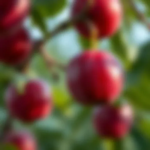 Close-up of a ripe plum on a tree branch