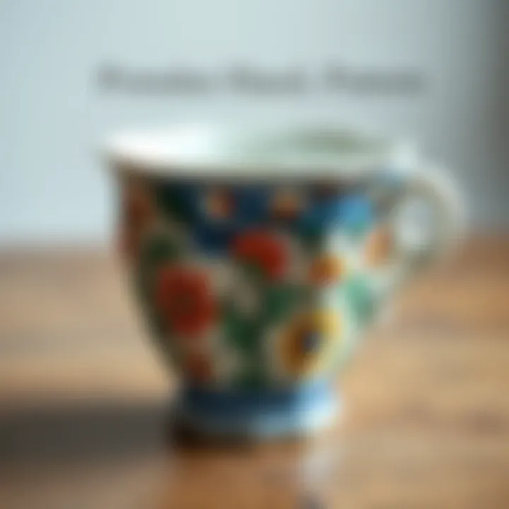 A close-up of intricate hand-painted designs on a porcelain cup