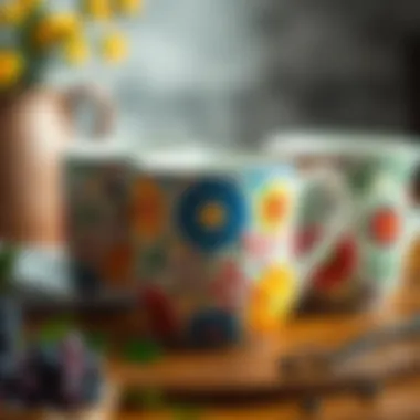 Colorful patterns on porcelain mugs showcasing creativity