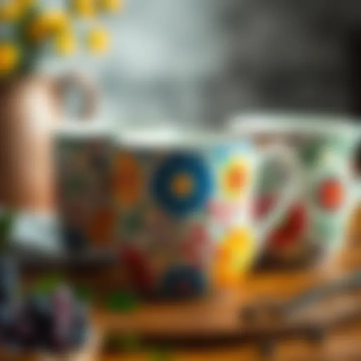 Colorful patterns on porcelain mugs showcasing creativity