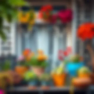 Colorful arrangement of potted plants on a balcony, bringing life to a compact area