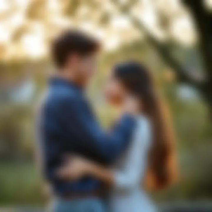 A couple sharing a tender moment in a beautiful outdoor setting