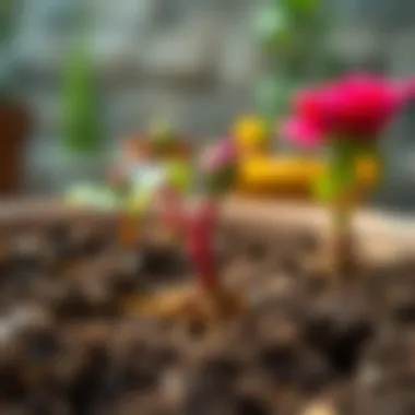 Healthy roots developing from rose cuttings in soil