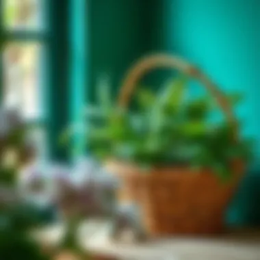 Rustic wicker basket holding houseplants