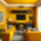 Bright yellow living room decor with accents