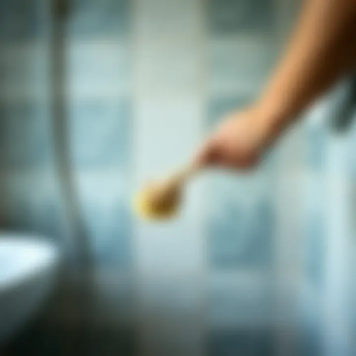 Effective Tile Scrubbing Technique Person using a scrub brush on bathroom tiles
