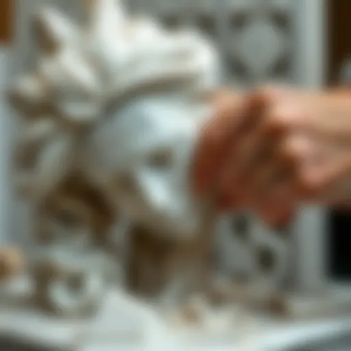 A close-up of a marble sculpture being crafted, highlighting the intricate details