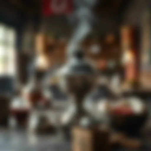 Traditional Turkish samovar with steam rising