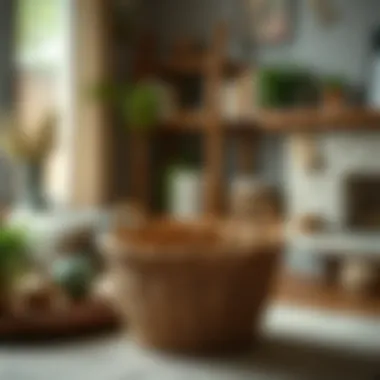 A finished decorative basket placed in a stylish home setting