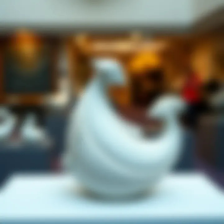 A finished ceramic sculpture displayed in a gallery
