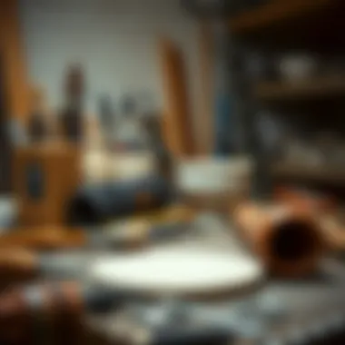 Tools essential for ceramic sculpting on a workbench