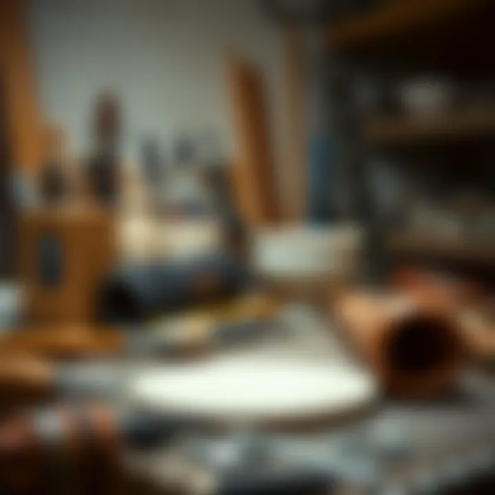 Tools essential for ceramic sculpting on a workbench