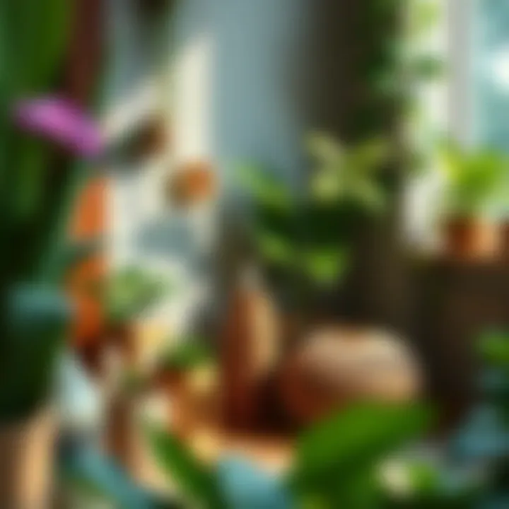 A serene corner with plants and natural elements