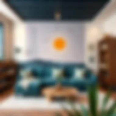 A beautifully painted living room with artistic wall designs