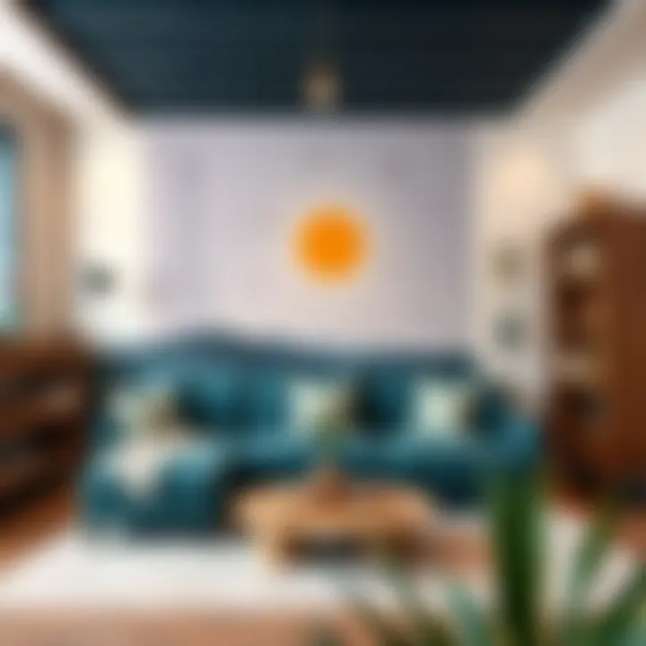 A beautifully painted living room with artistic wall designs