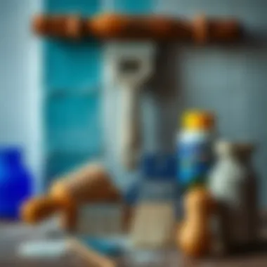 Detailed close-up of wall painting tools and materials