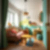 A vibrant and playful small children's room design with colorful furniture and decor