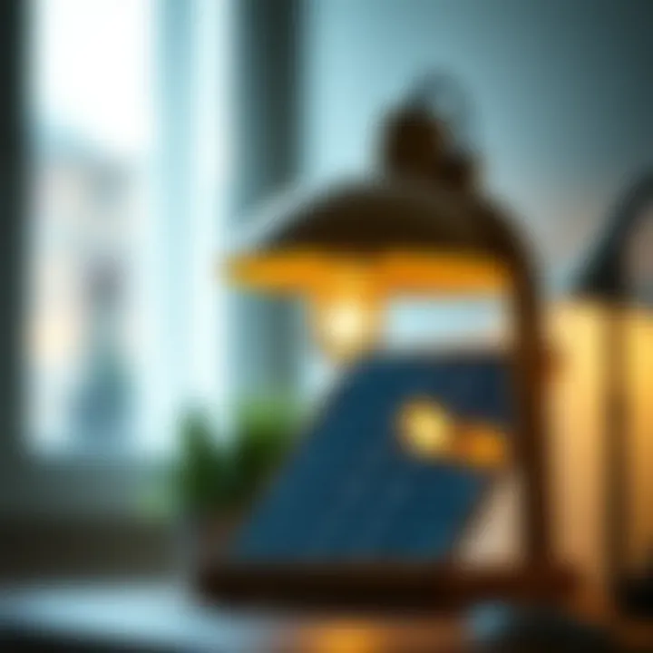 Solar Panel Technology in Stylish Lamp Close-up of solar panel technology integrated into a stylish lamp