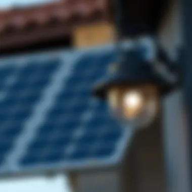 Close-up of solar panel and its lighting fixture