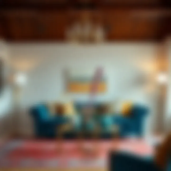 Sophisticated living room with a colorful couch centerpiece