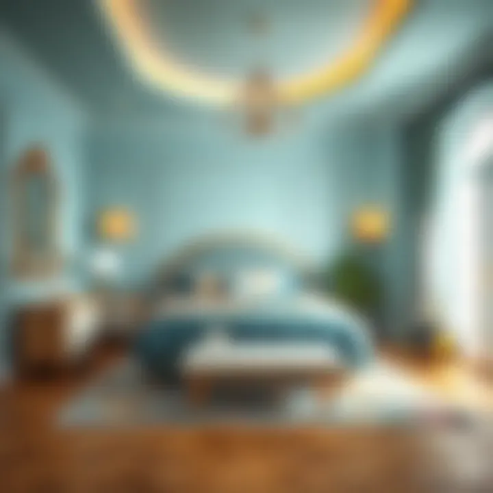 Elegant bedroom with complementary colors to aquamarine