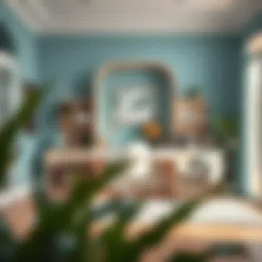 Home office featuring aquamarine tones and stylish decor