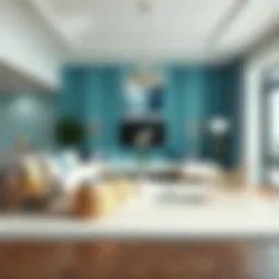 A serene living room featuring aquamarine accents