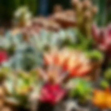Diverse succulent varieties in a sunny garden setting
