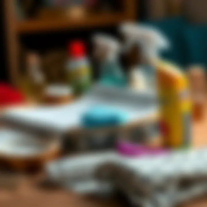 Various cleaning materials arranged neatly for tambourine maintenance