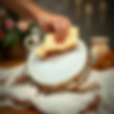 A tambourine being cleaned with a soft cloth in a serene setting