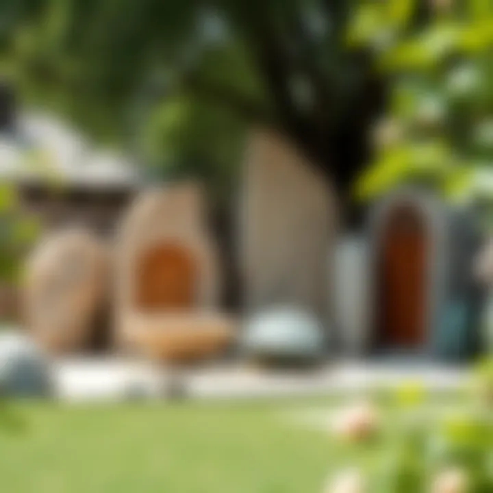 Finished stone artworks displayed in a natural setting