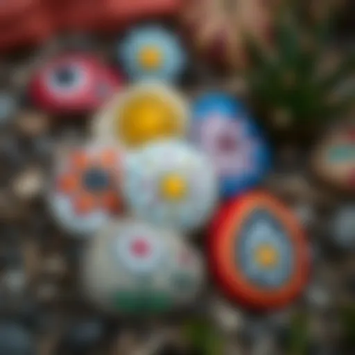 Vibrant painted stones showcasing various designs