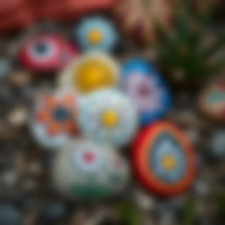 Vibrant painted stones showcasing various designs