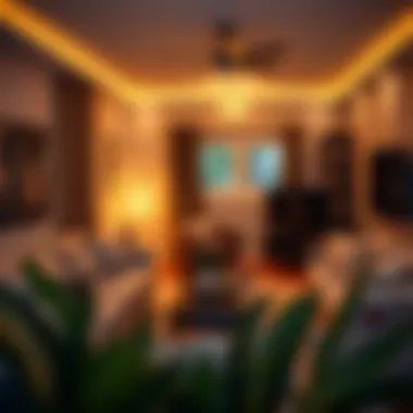 A cozy living room illuminated with LED bulbs, showcasing energy-efficient lighting