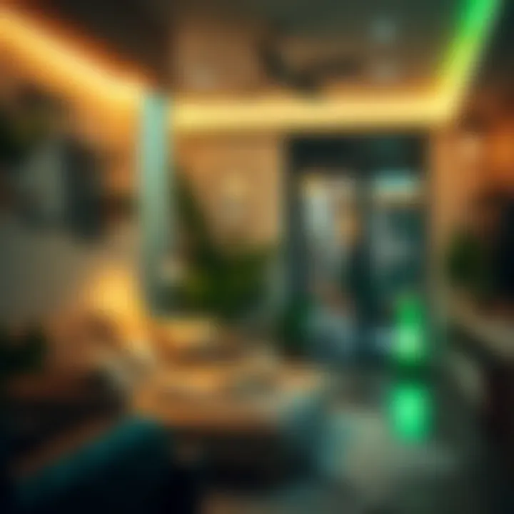 An environmentally friendly home setup with LED lighting, focusing on sustainability