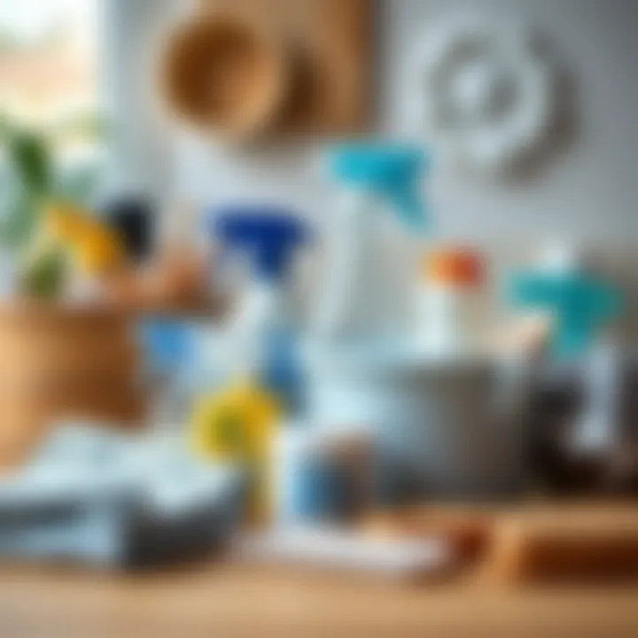 Essential cleaning supplies neatly arranged