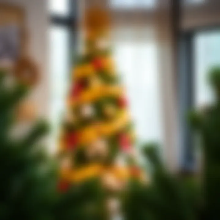 A beautifully decorated pine tree featuring a mix of traditional and modern elements