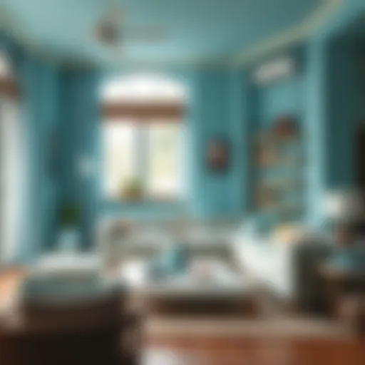 A serene living room showcasing turquoise accents and decor elements
