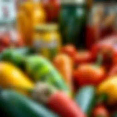 An array of colorful pickles showcasing various vegetables.