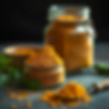 A close-up of homemade pickle powder in a rustic jar, showcasing its texture and color