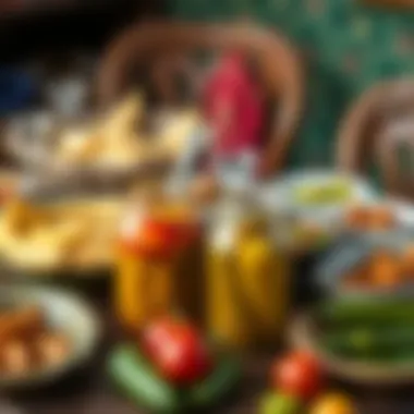 A traditional Turkish table set with various pickled dishes.