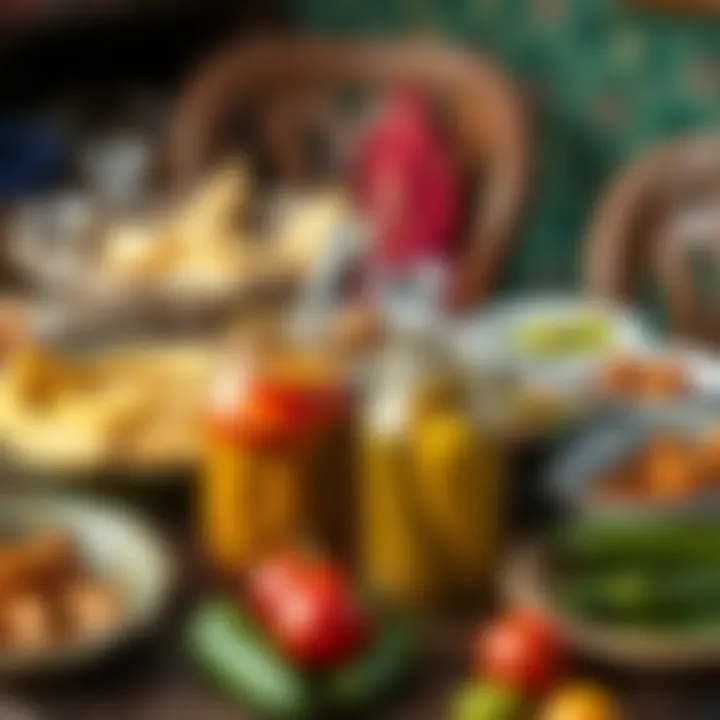 A traditional Turkish table set with various pickled dishes.