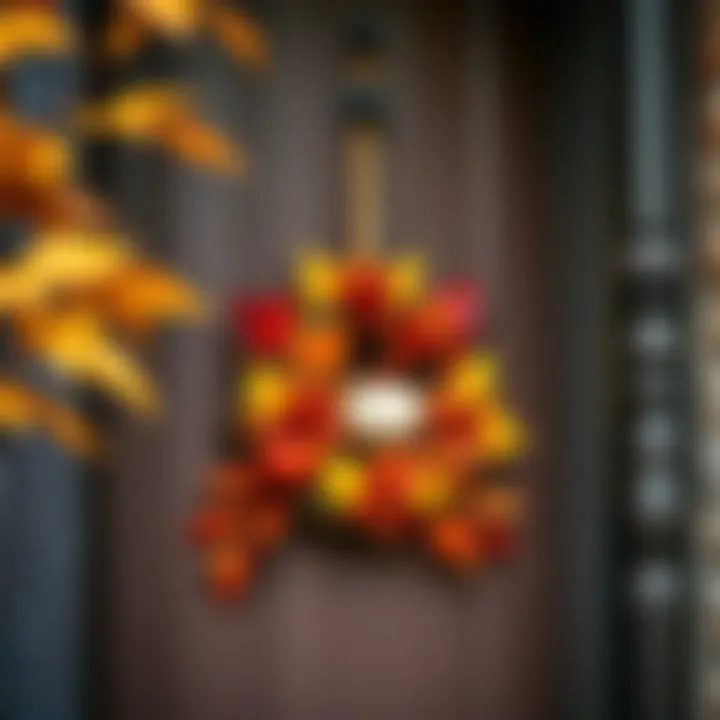 Charming seasonal door decoration with autumn leaves