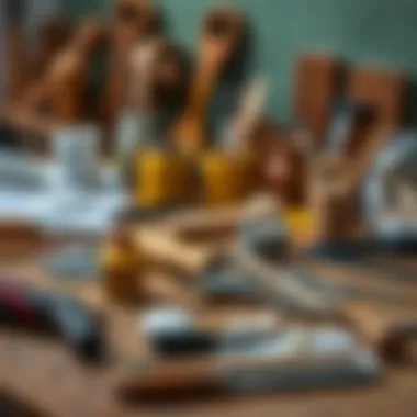 Crafting tools and materials on a table