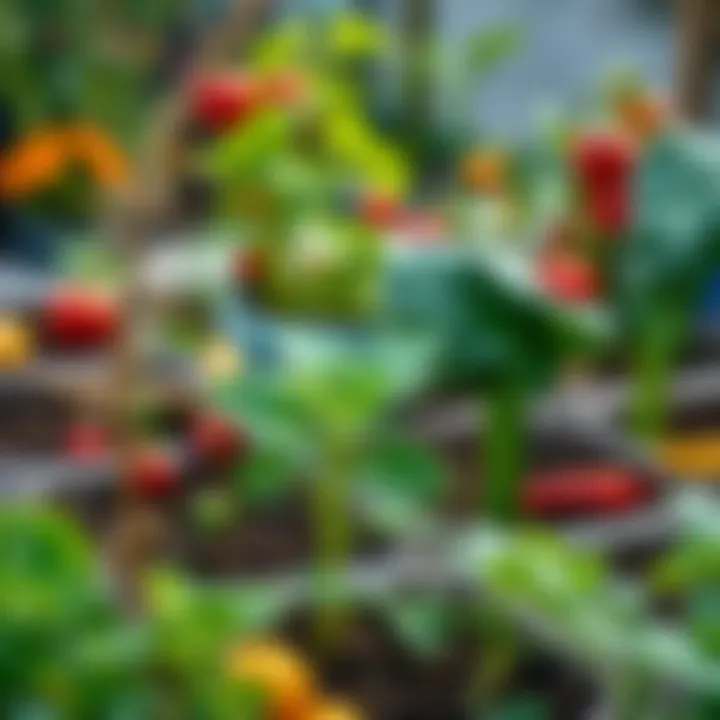 A vibrant garden showcasing various vegetables at different growth stages