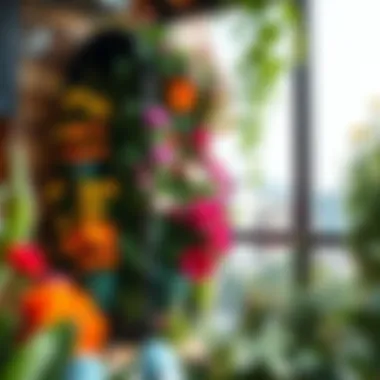 Vertical garden structure filled with vibrant flowers and greenery, maximizing space