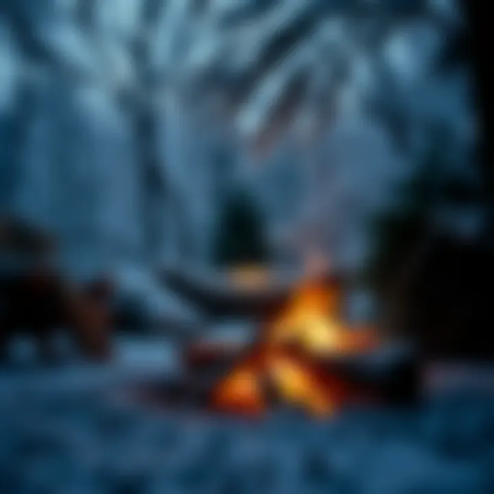 A warm campfire surrounded by winter nature