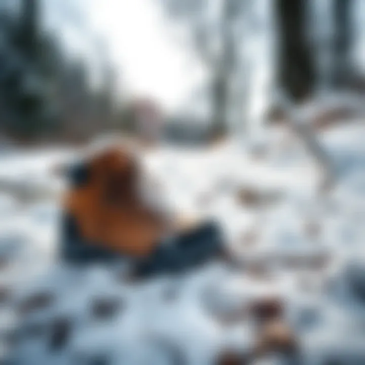 Winter hiking boots on a snowy trail