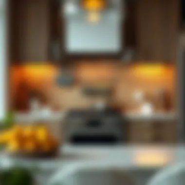 Elegant kitchen showcasing wood-look ceramic backsplash