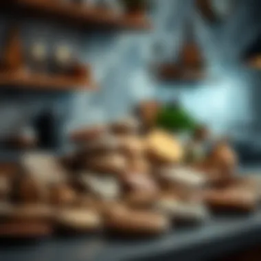 Artistic Display of Wooden Stones An array of wooden kitchen stones arranged artistically on a countertop.